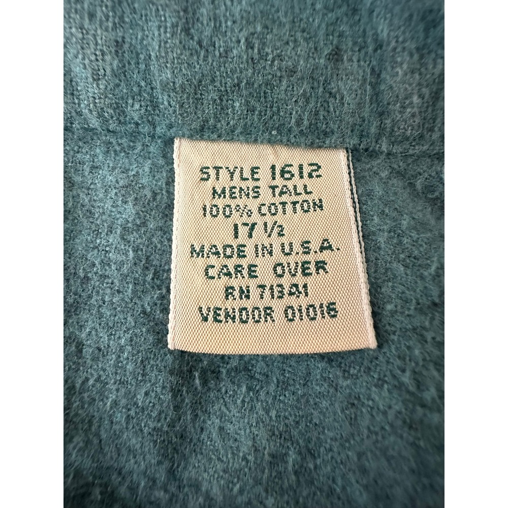 LL Bean Vintage 17.5 Tall Chamois Cloth Shirt Style 1612 Mens Teal Long Sleeve - Picture 8 of 9